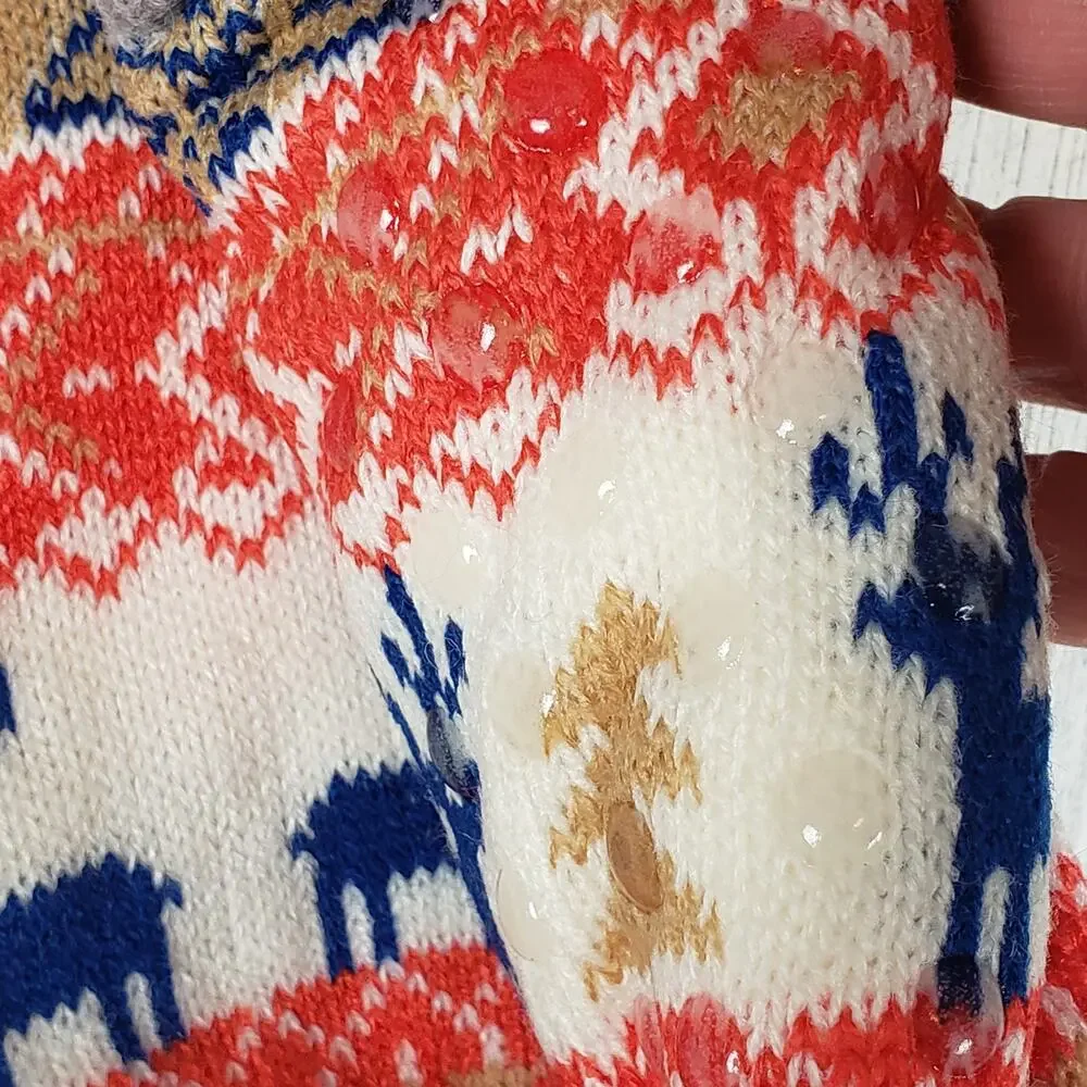 NWT Mari Clare Sherpa Lined Knit Winter Reindeer Design No-Slip Slipper Socks